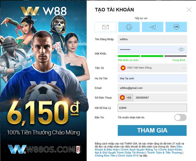 Các bước thực hiện đăng ký W88