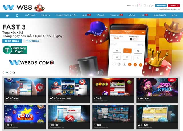 Giao diện sảnh Xổ Số W88